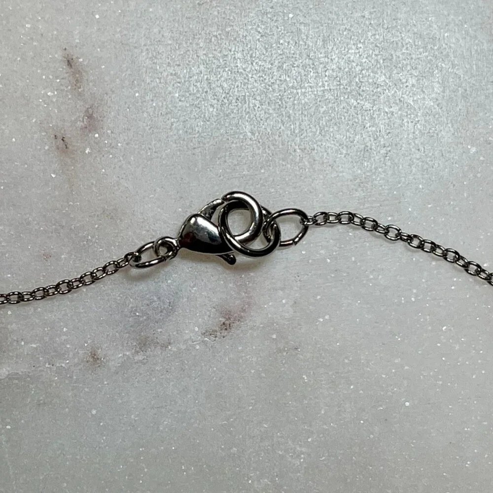 Y2K Vintage Silver Tone Pave Crystal Heart Necklace | 16